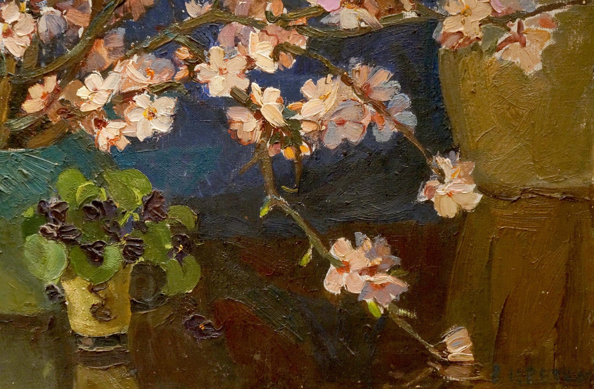 Oil painting of pink white blossoms by Tsvetkova Valentina Petrovna
