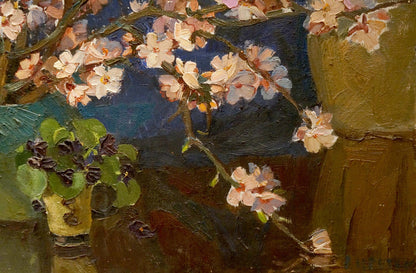 Oil painting of pink white blossoms by Tsvetkova Valentina Petrovna