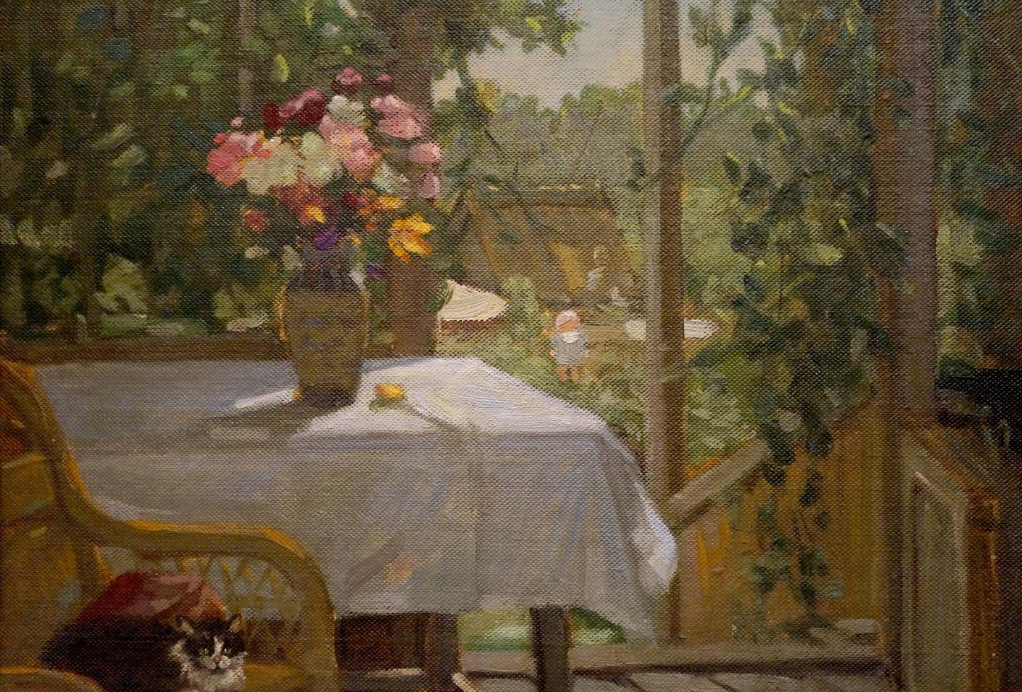 Oil painting of Terrace by Rudnev Alexey Mikhailovich with vibrant flower vase