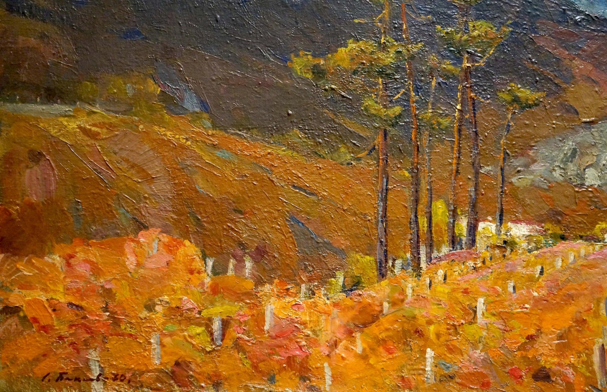 Oil painting by Bakaev Sergey Ivanovich of autumn vineyards landscape
