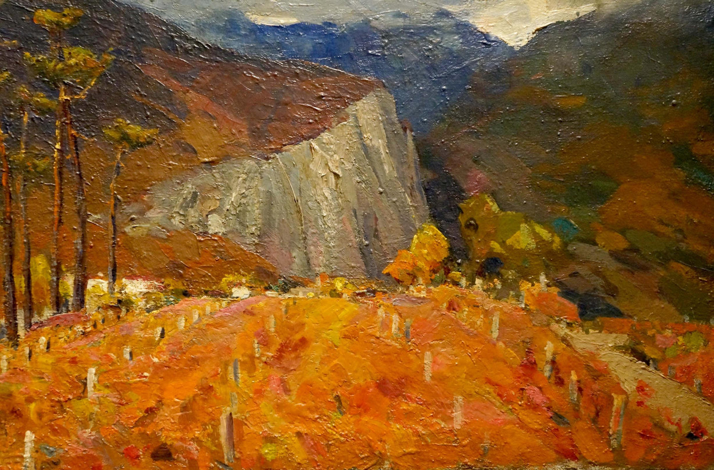 Textured oil painting of rugged autumn mountains by Bakaev Sergey Ivanovich