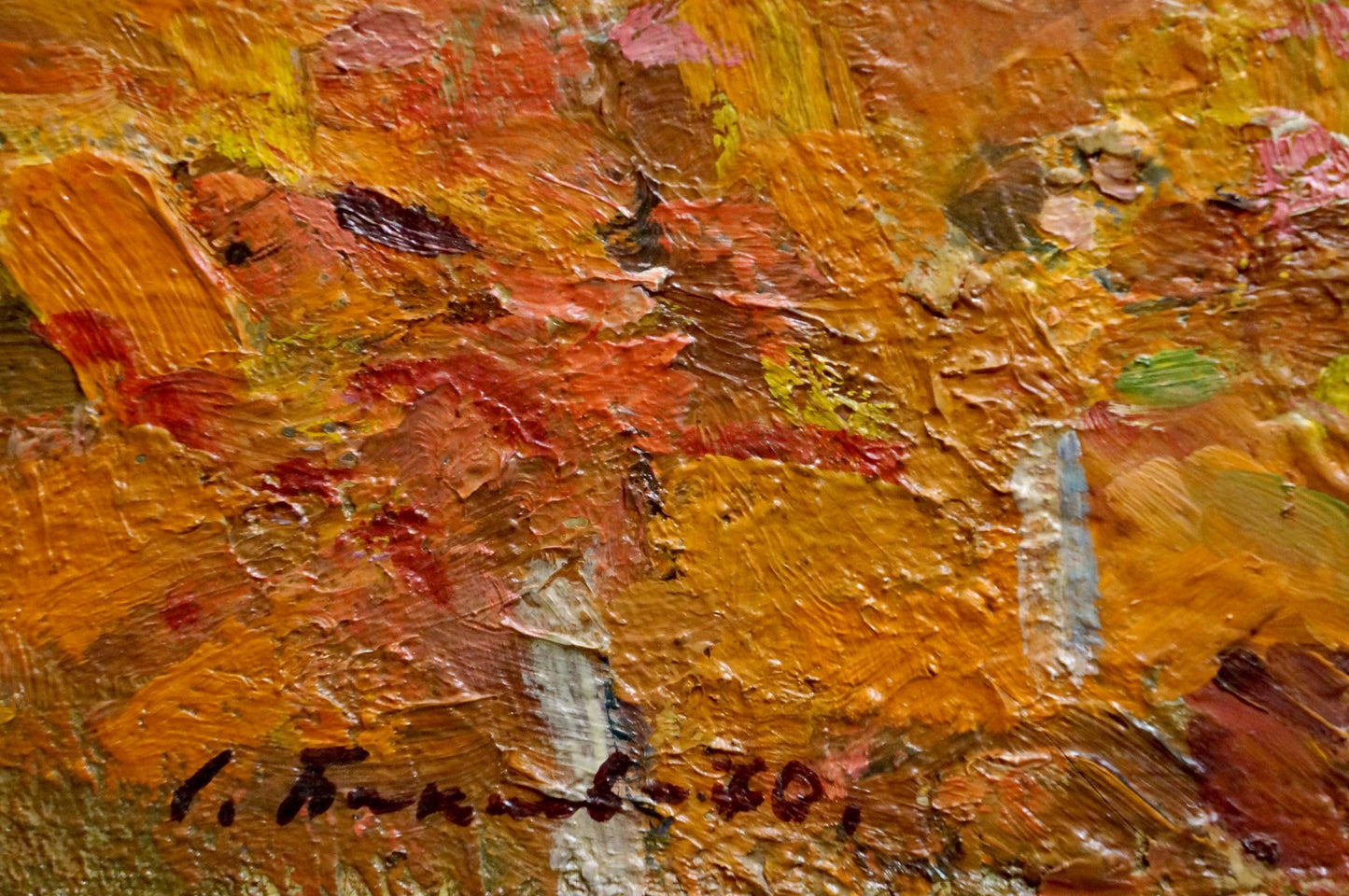 Oil painting Vineyards by Bakaev Sergey Ivanovich, impasto orange yellow red green strokes