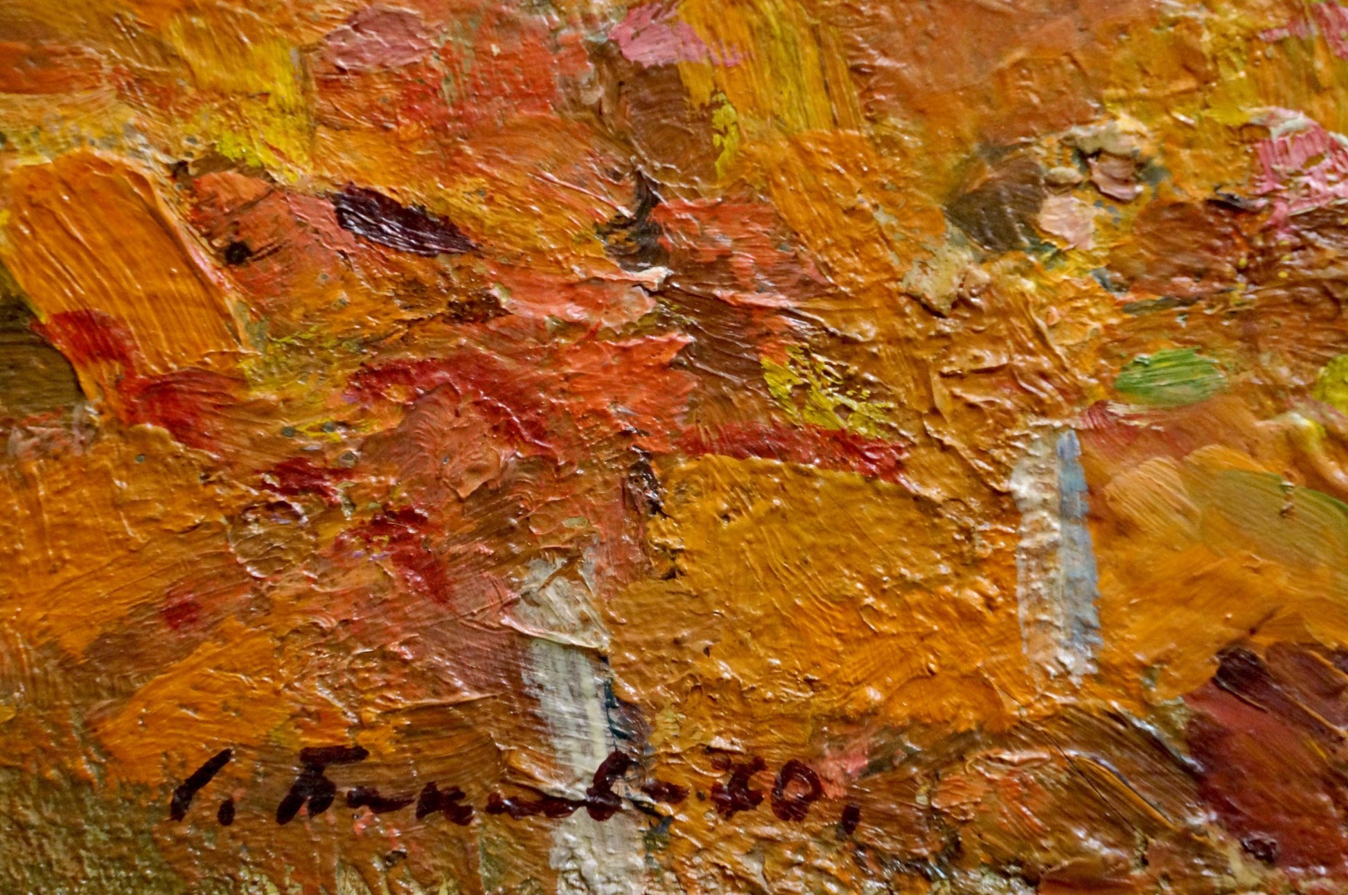 Oil painting Vineyards by Bakaev Sergey Ivanovich, impasto orange yellow red green strokes