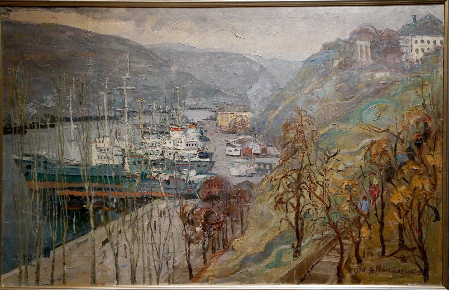 Oil painting In the bay by Moskalenko Anatoly Mikhailovich, harbor scene