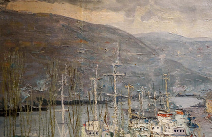 Oil painting In the Bay by Moskalenko Anatoly Mikhailovich, harbor scene