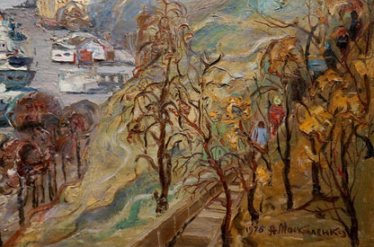 Oil painting In the bay by Moskalenko Anatoly Mikhailovich, autumnal landscape