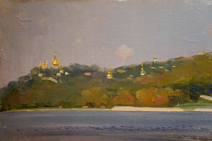 Oil painting of Kiev-Pechersk Lavra golden domes amid autumn trees by Strelov Arkady Efimovich