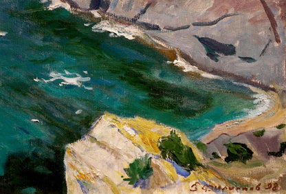 Oil painting Seascape Filippov Z. I. textured coastal cliffs turquoise water