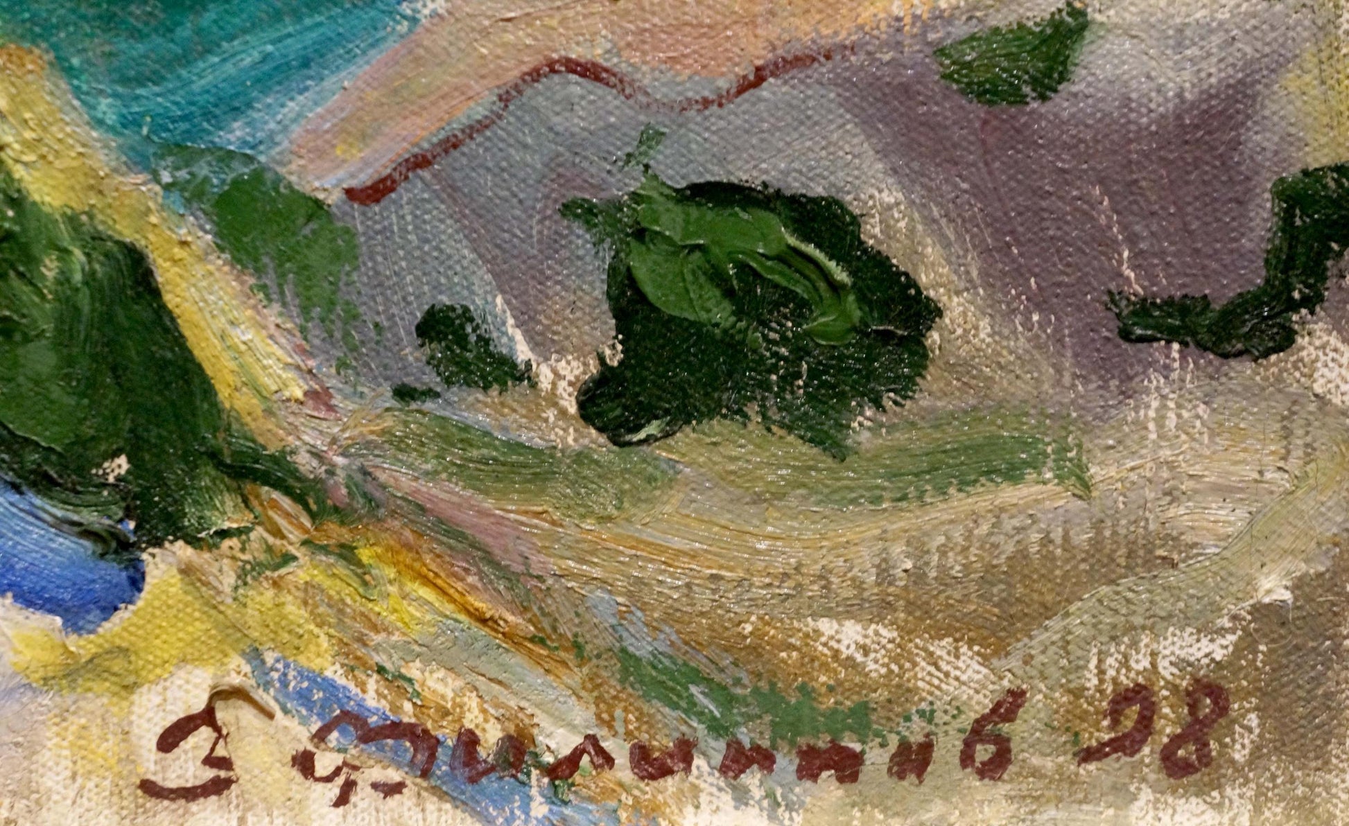 Oil painting Seascape Filippov Z. I. with bold green, yellow, blue, purple brushstrokes