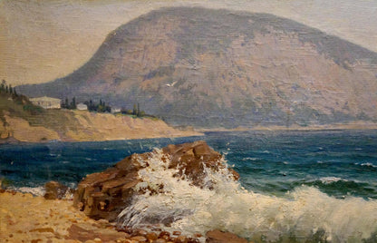 Oil painting Sea shore Osipov A. N. rugged coastal waves on rocks