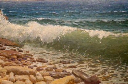 Oil painting Sea shore Osipov A. N. dynamic wave crashing on pebbled shore