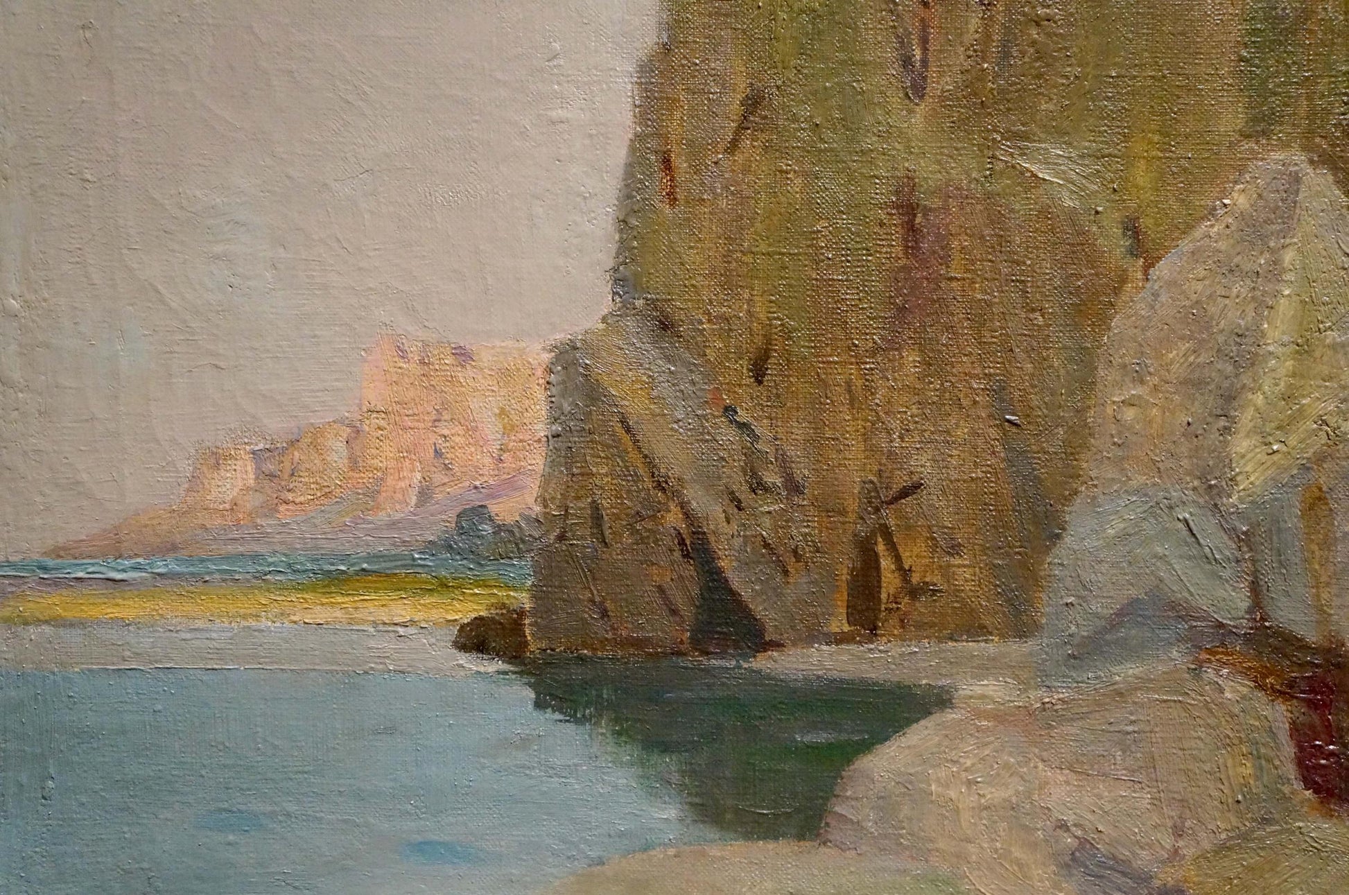 Oil painting Morning in Castropol by Strelov Arkady Efimovich, coastal cliffs scene