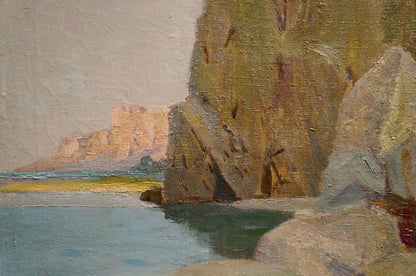 Oil painting Morning in Castropol by Strelov Arkady Efimovich, coastal cliffs scene