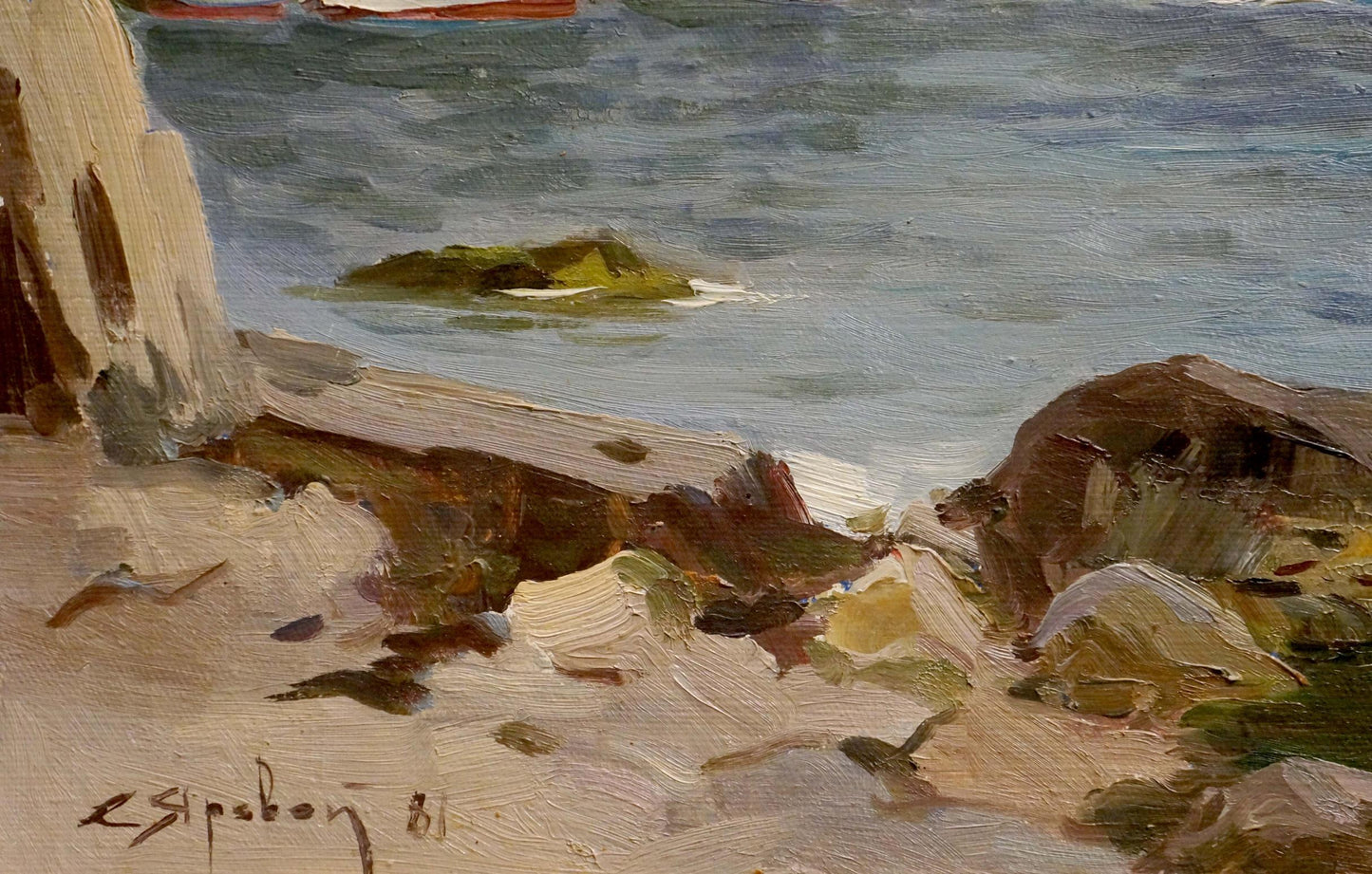 Textured oil painting of coastal cliffs and shores by Yarovoy Stepan Kalinovich