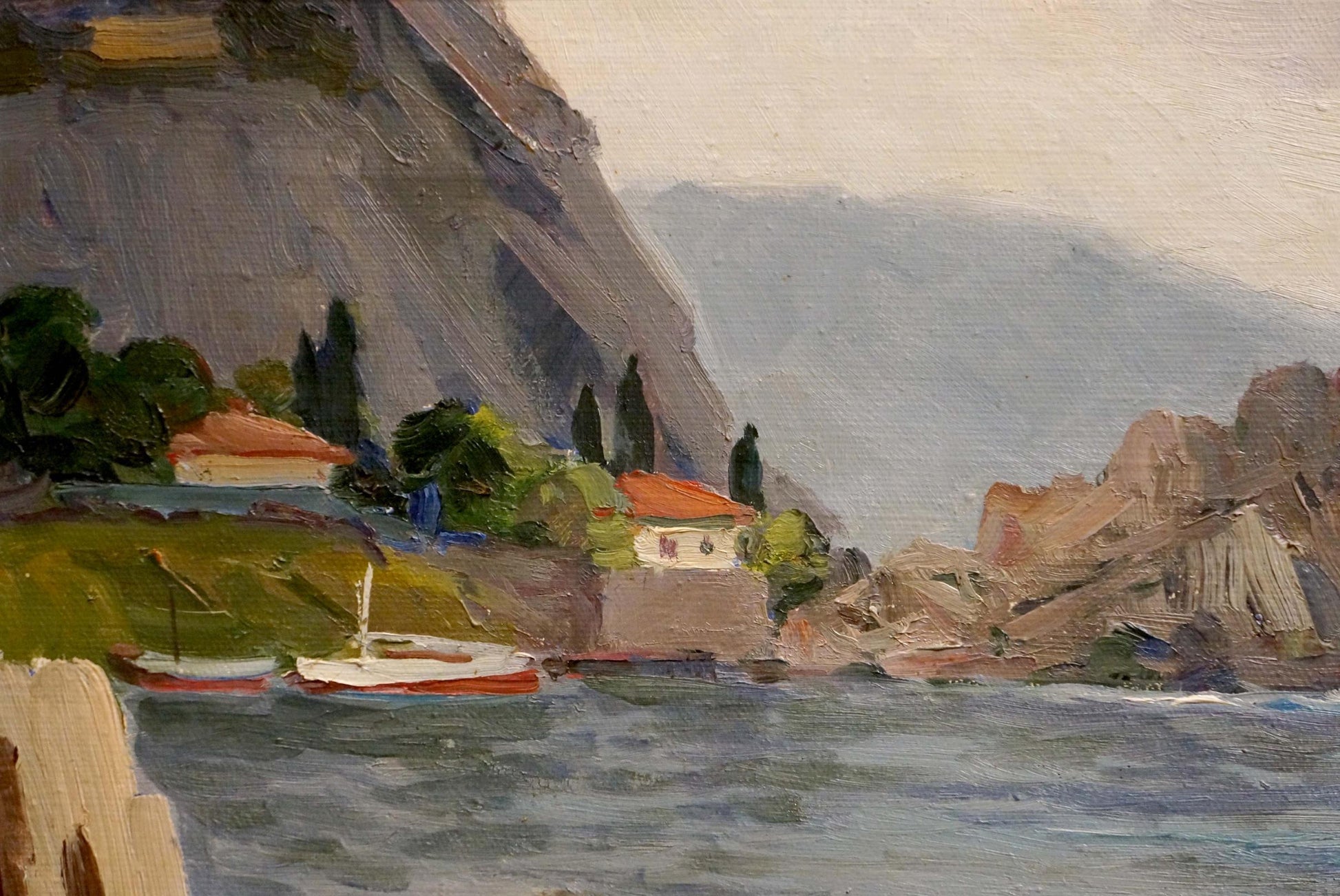 Serene oil painting of coastal village by Yarovoy Stepan Kalinovich