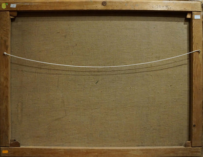 Back of Oil painting Natural wonder Nevkritiy Denis Nikiforovich with wooden frame, beige canvas and white string