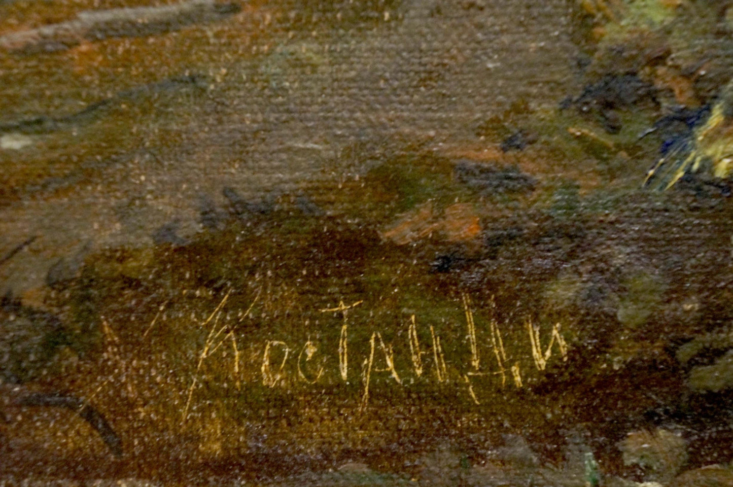 Oil painting Early morning Kostandi K.K. with golden kostanin signature on textured canvas