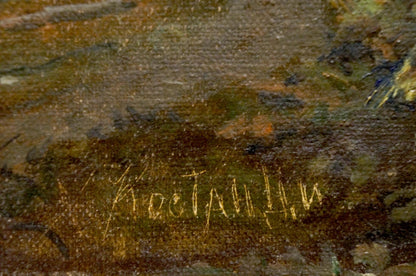 Oil painting Early morning Kostandi K.K. with golden kostanin signature on textured canvas