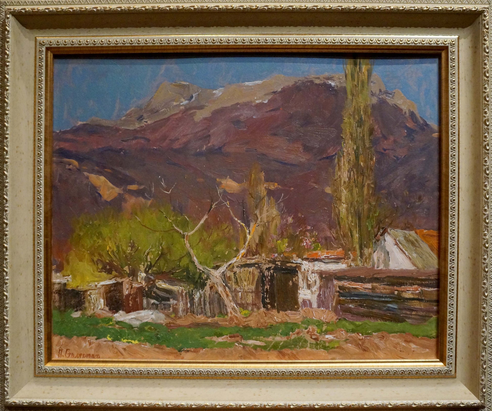 Oil painting of autumn landscape by Stolyarenko Petr Kuzmich in ornate gold frame