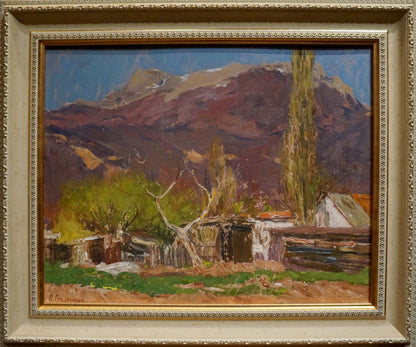 Oil painting of autumn landscape by Stolyarenko Petr Kuzmich in ornate gold frame