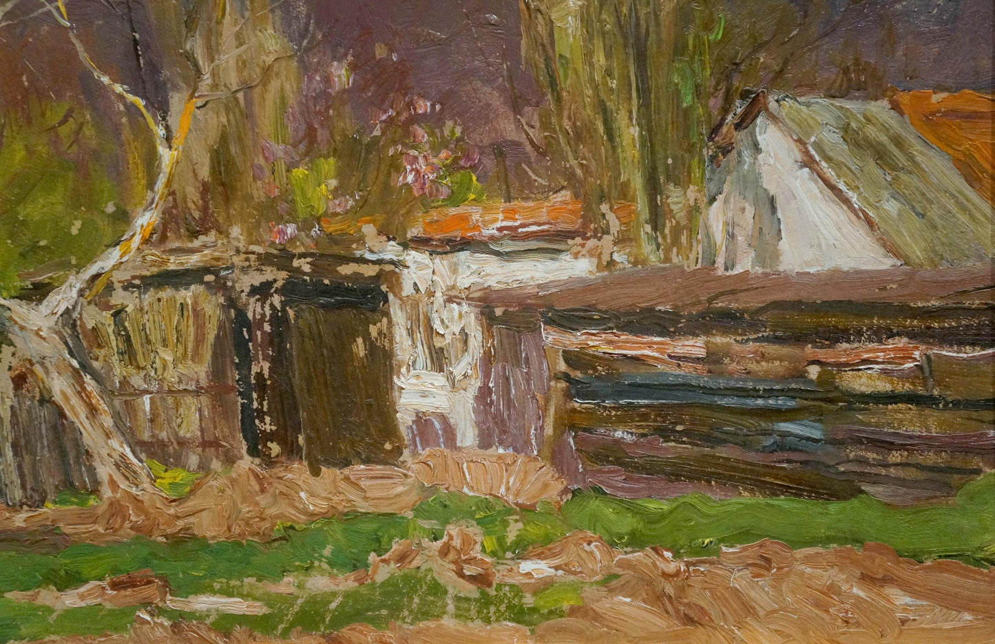 Oil painting of rustic barn by Stolyarenko Petr Kuzmich