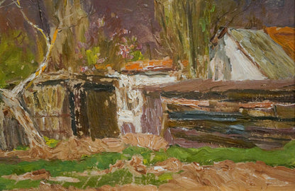 Oil painting of rustic barn by Stolyarenko Petr Kuzmich