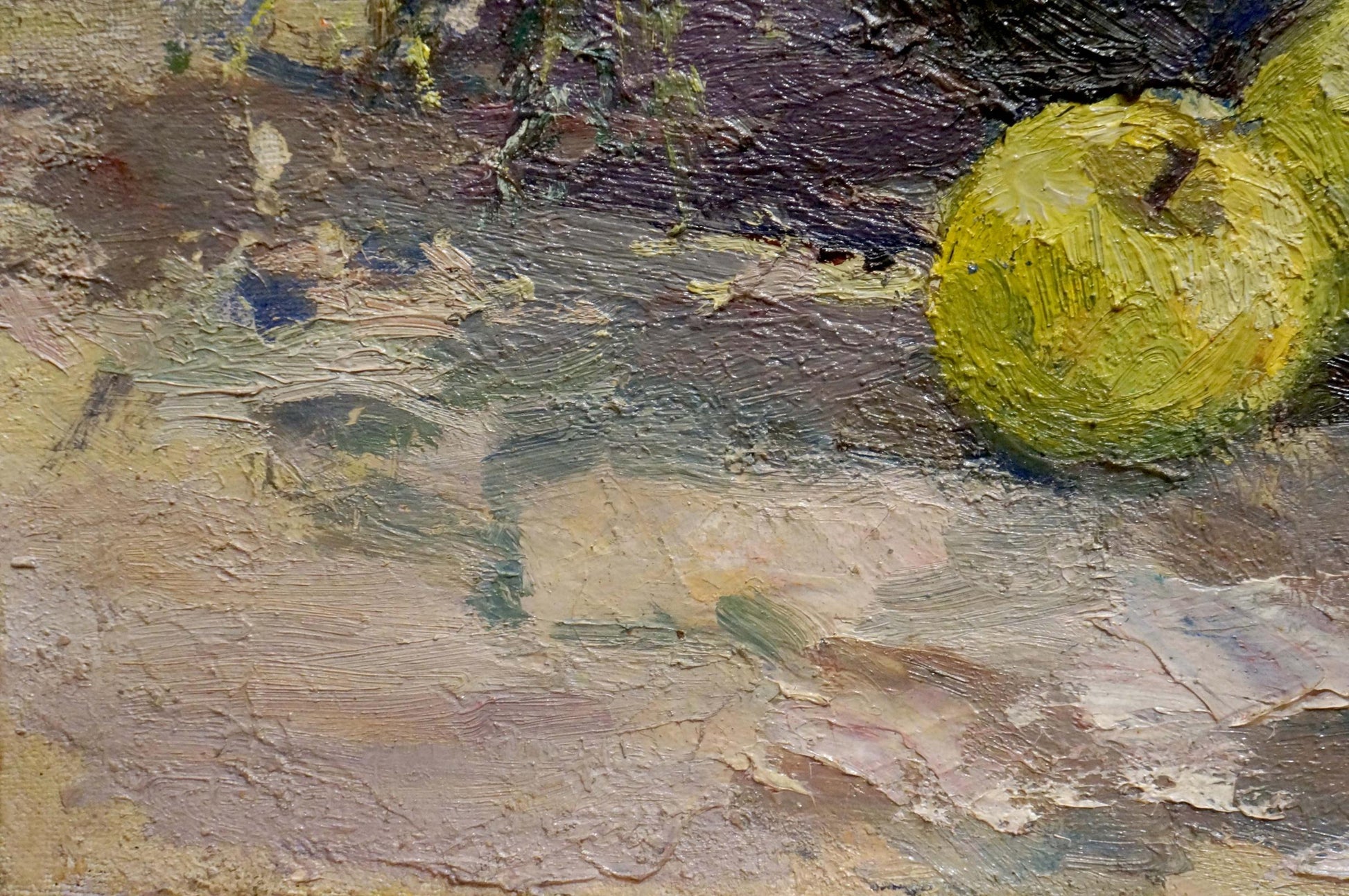 Vibrant yellow apple with brushstrokes in Sokolova Zinaida Ivanovna oil painting