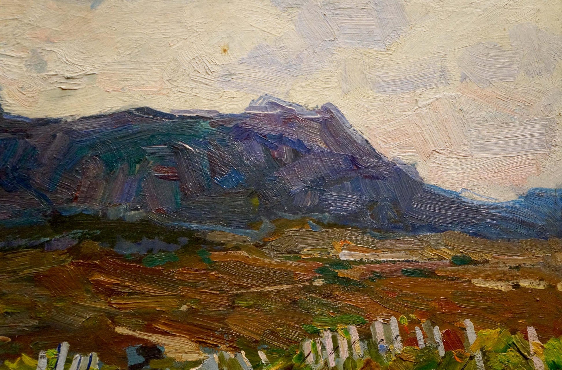 Textured oil painting of purple blue mountain range by Zakharov Fedor Zakharovich