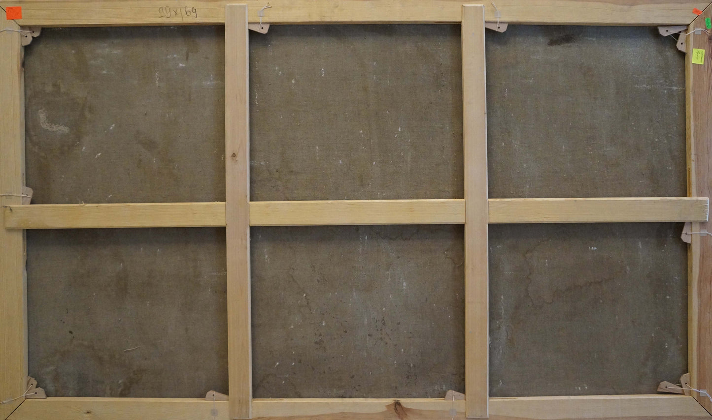 Back of Oil painting Before the storm on gray textured panels with wooden stretcher bars