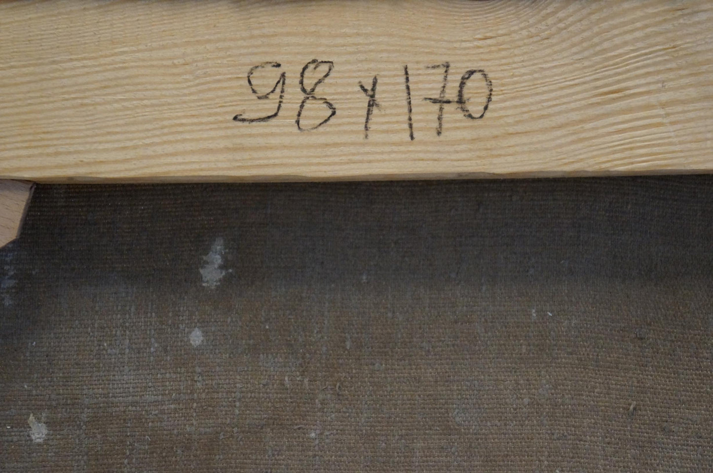 Back of Alexander Ferber oil painting with 98 x 170 beam marking