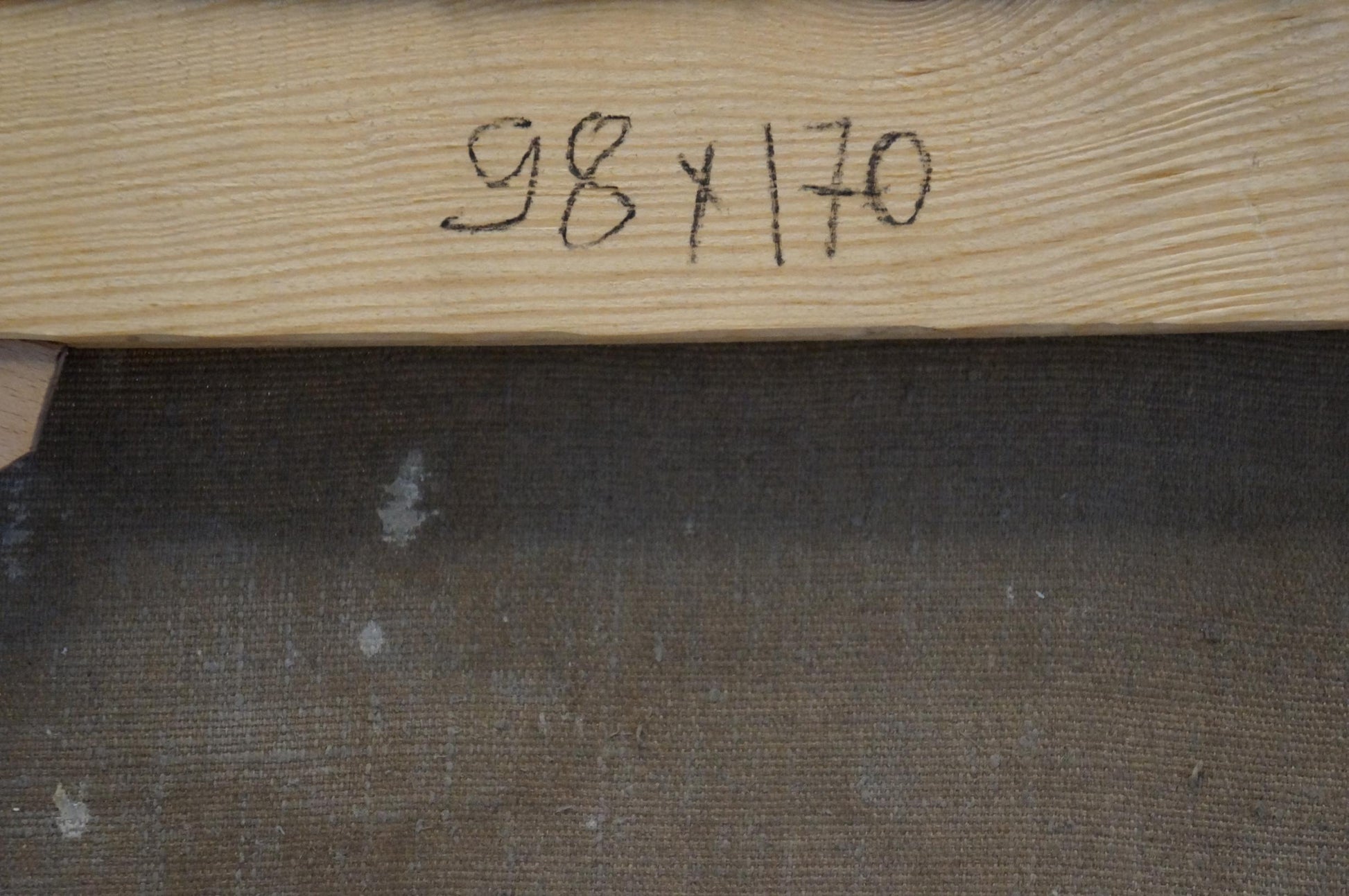 Back of Alexander Ferber oil painting with 98 x 170 beam marking