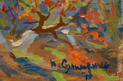 Vibrant autumn tree oil painting by Sulimenko Petr Stepanovich, Greece landscape