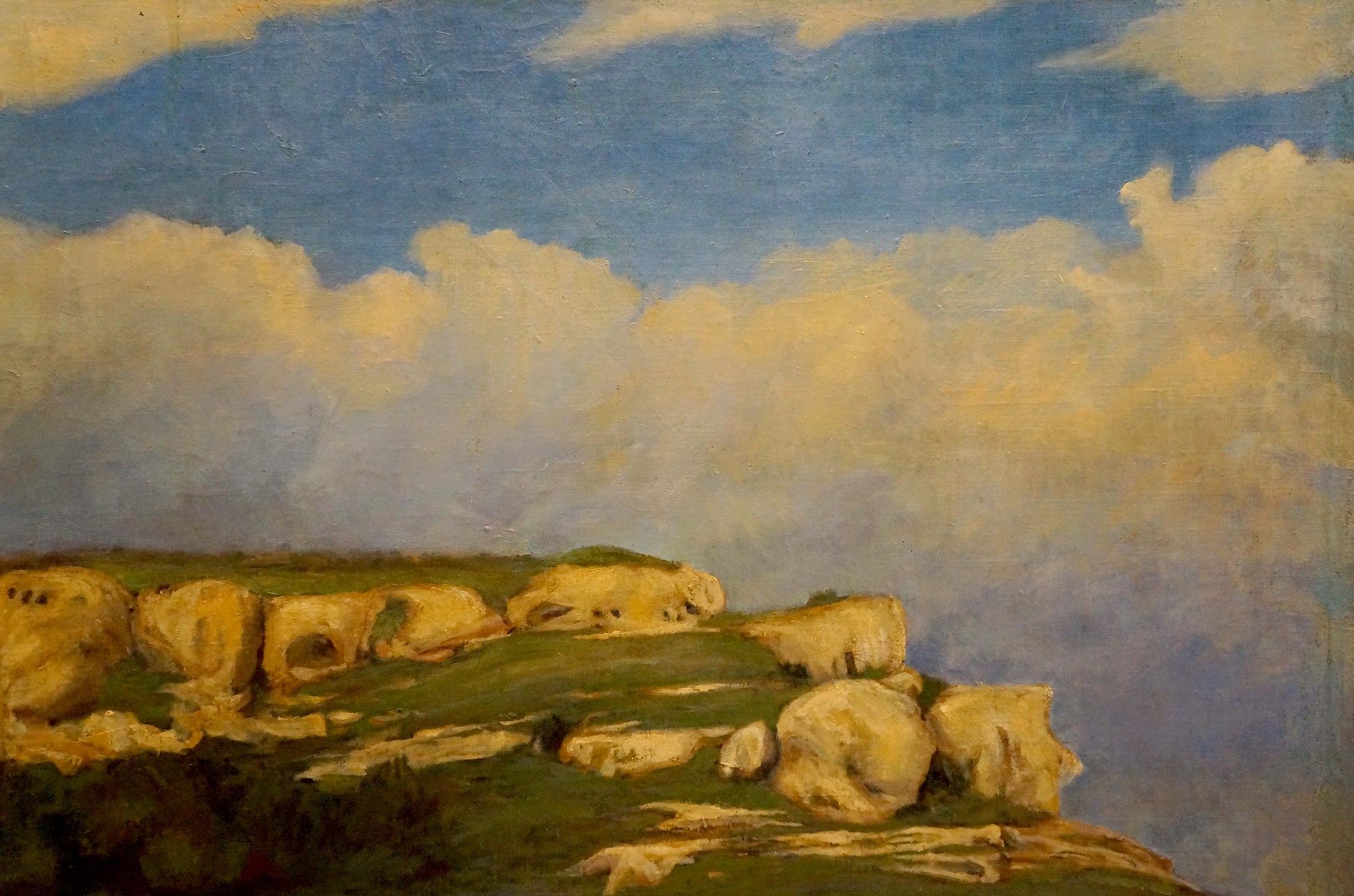 Oil painting by Nagaevskaya Elena Varnavovna: grassy hill with stone formations