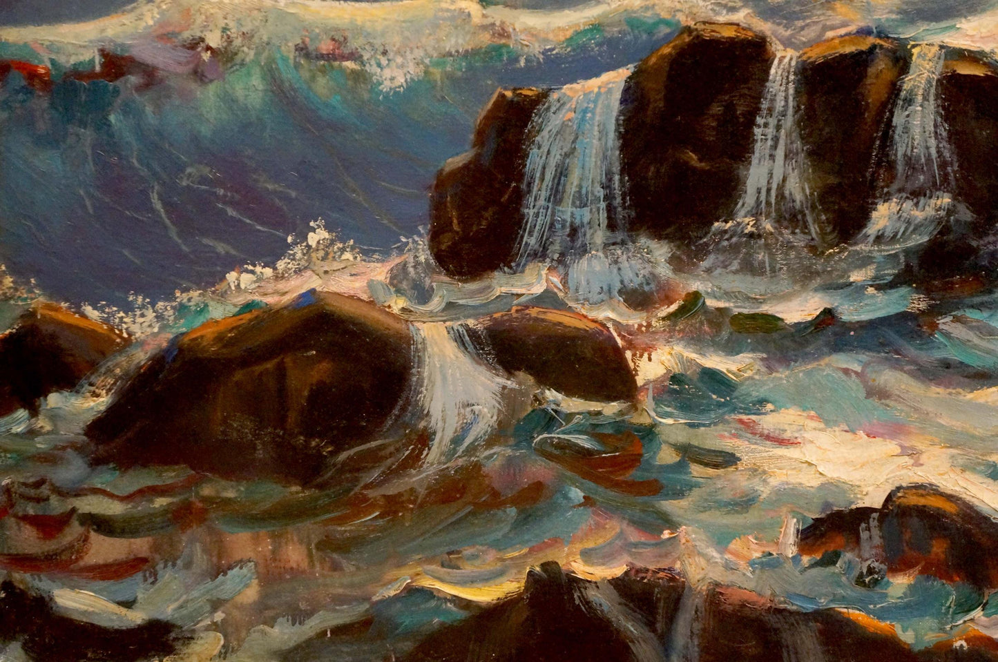 Dramatic oil painting of sunset sea waves by Zakharov Fedor Zakharovich