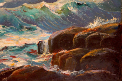 Vibrant impressionist oil painting of crashing ocean waves by Zakharov Fedor Zakharovich