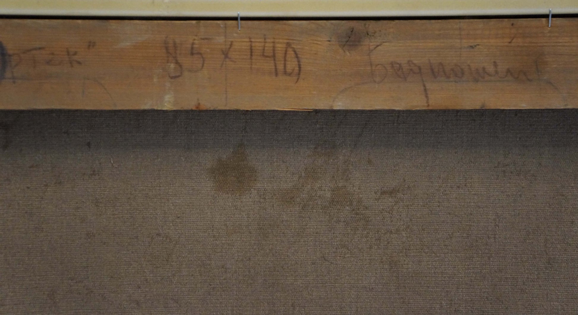Back of wooden canvas frame for Oil painting City near the coast with handwritten measurements