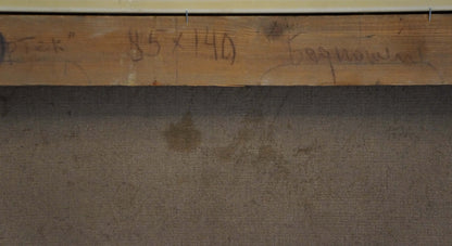 Back of wooden canvas frame for Oil painting City near the coast with handwritten measurements