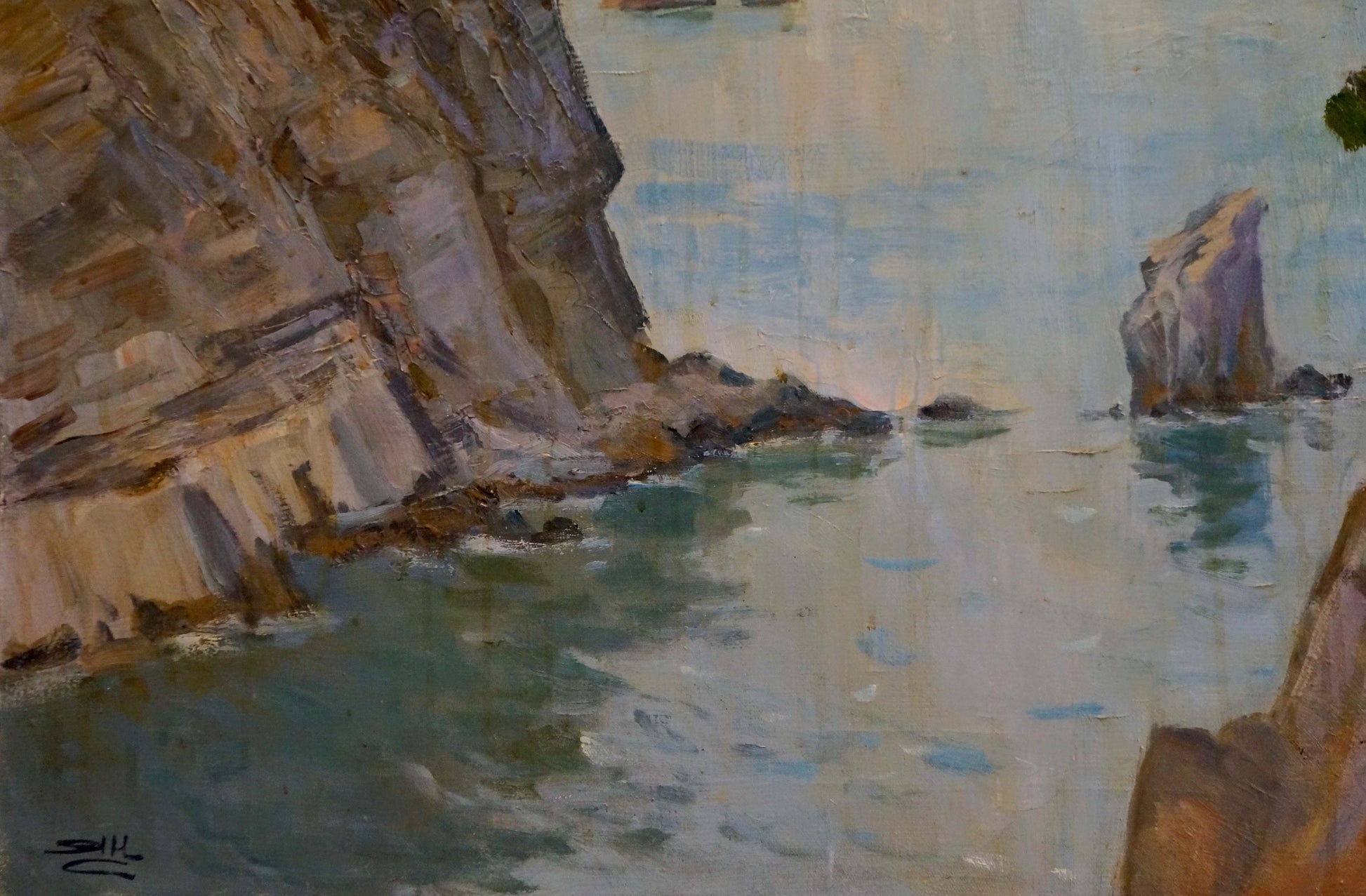 Oil painting Before the Storm by Yarovaya N. S. rugged cliffs and sea