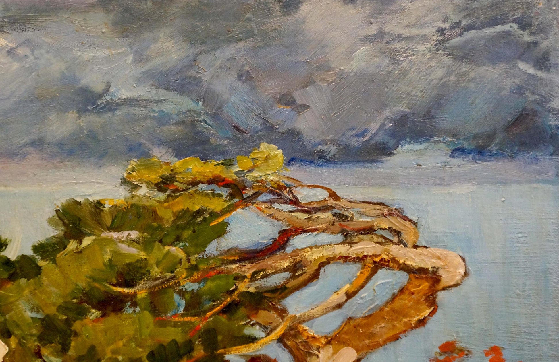Oil painting Before the Storm by Yarovaya N. S. textured gnarled tree