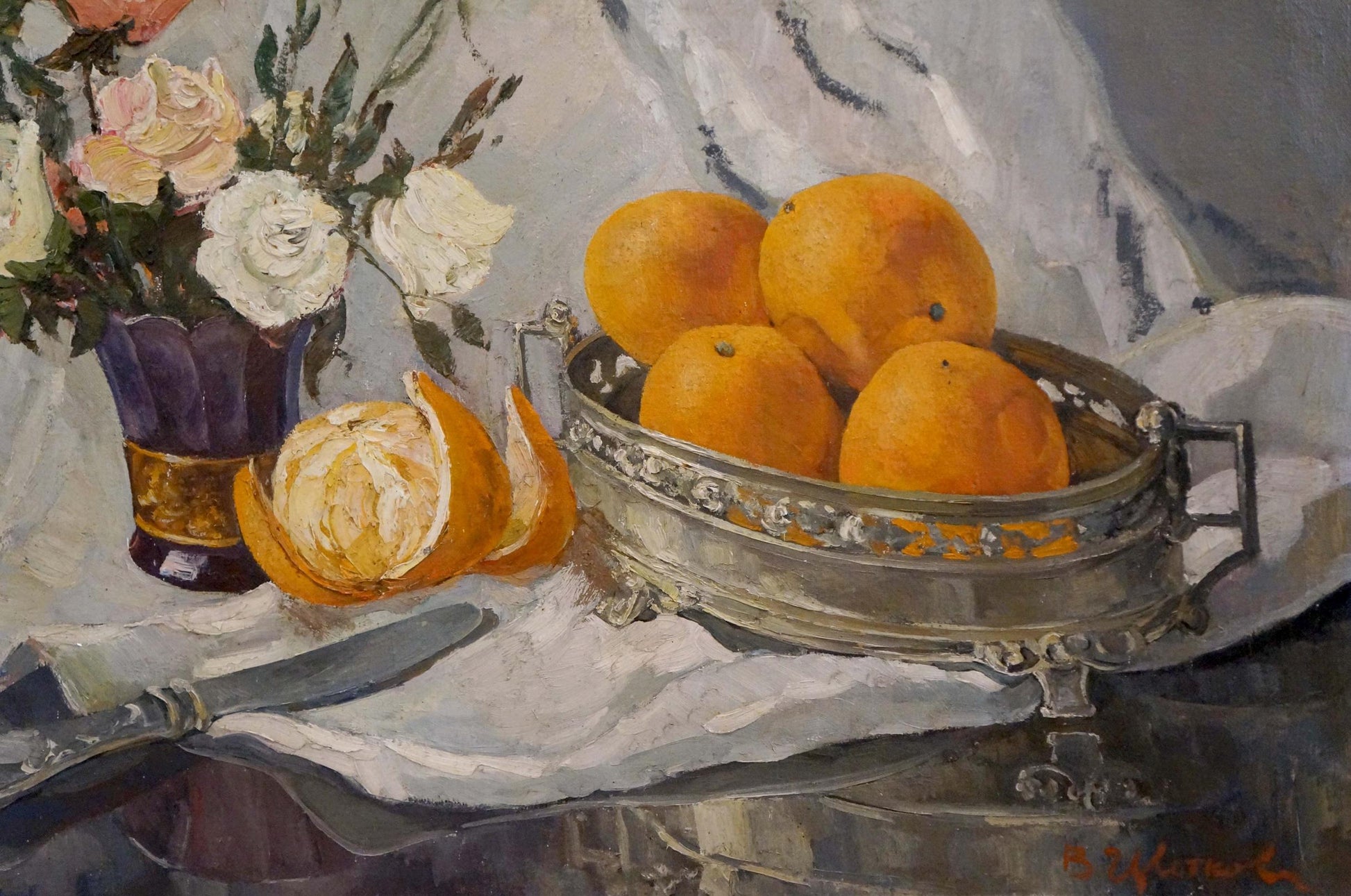Oil painting by Tsvetkova Valentina Petrovna: silver dish with oranges