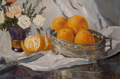 Oil painting by Tsvetkova Valentina Petrovna: silver dish with oranges