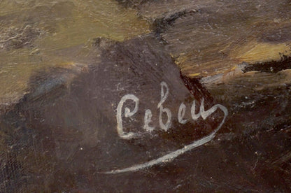 White cursive Rebey signature on back of Sevets Victor Stepanovich oil painting