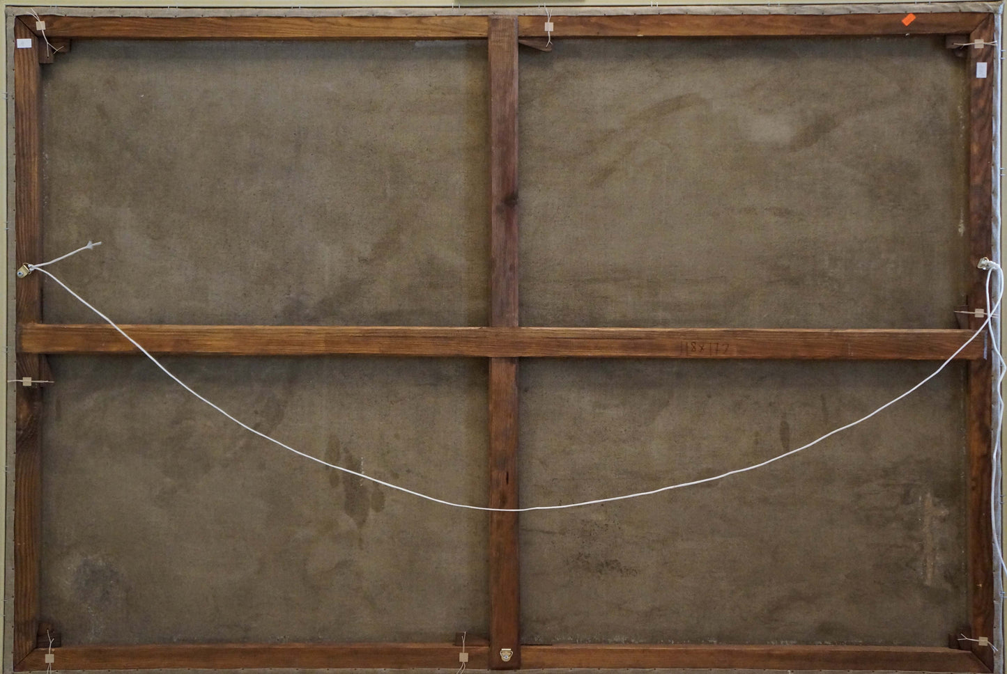 Back of Sevets Victor Stepanovich oil painting on dark brown wooden frame with crossbars