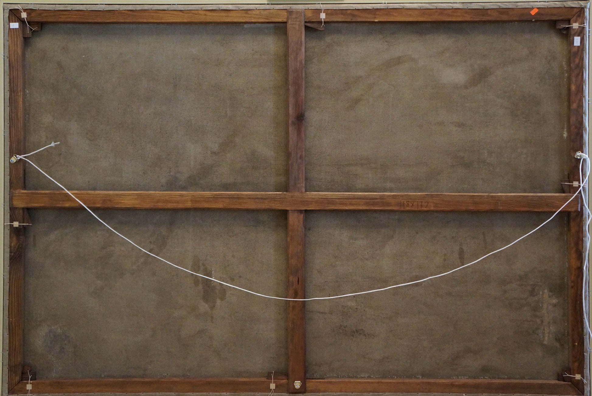 Back of Sevets Victor Stepanovich oil painting on dark brown wooden frame with crossbars