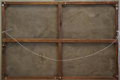 Back of Sevets Victor Stepanovich oil painting on dark brown wooden frame with crossbars