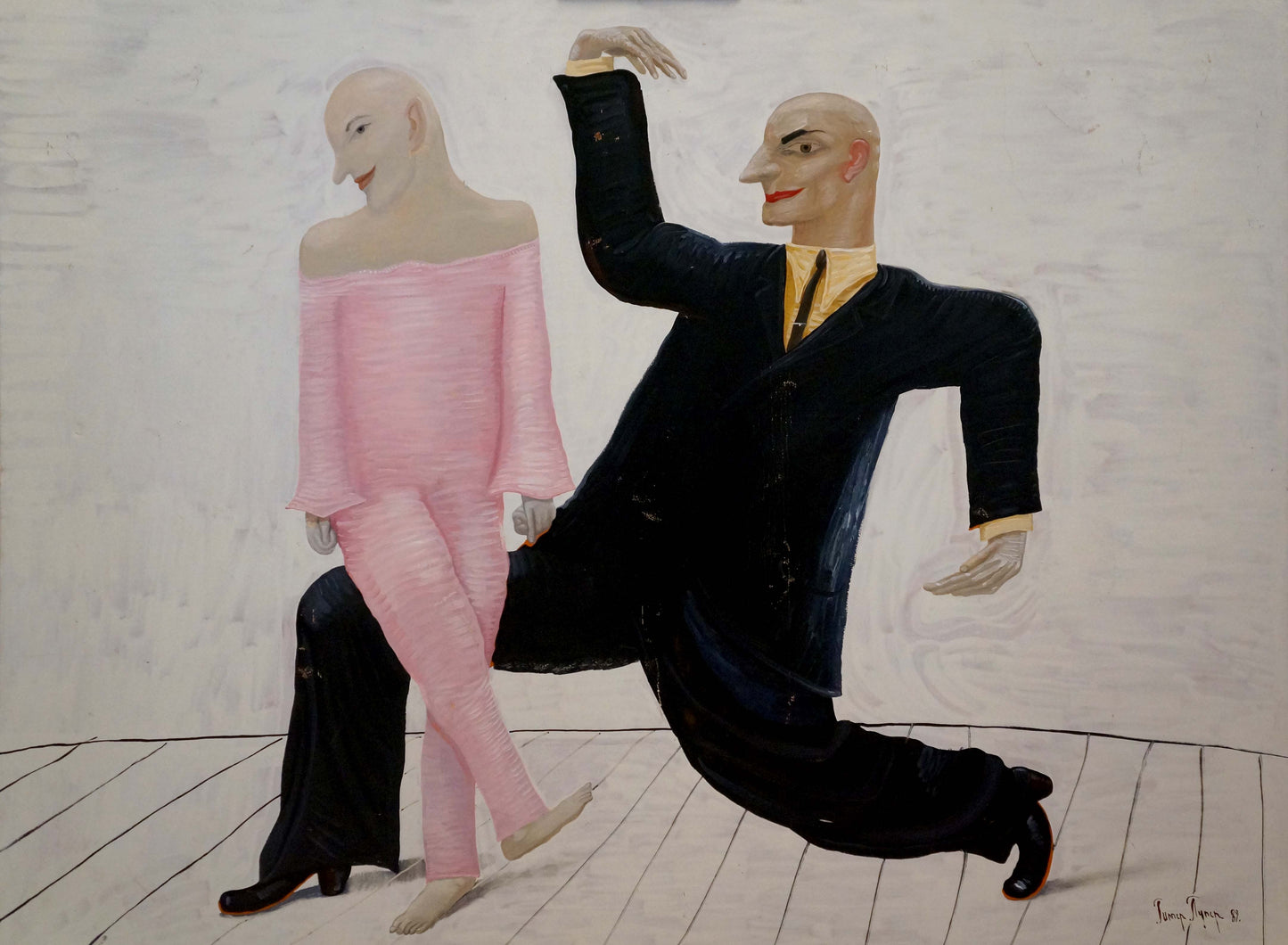Abstract oil painting Dance Gipper Puper of couple dancing in suit and pink dress