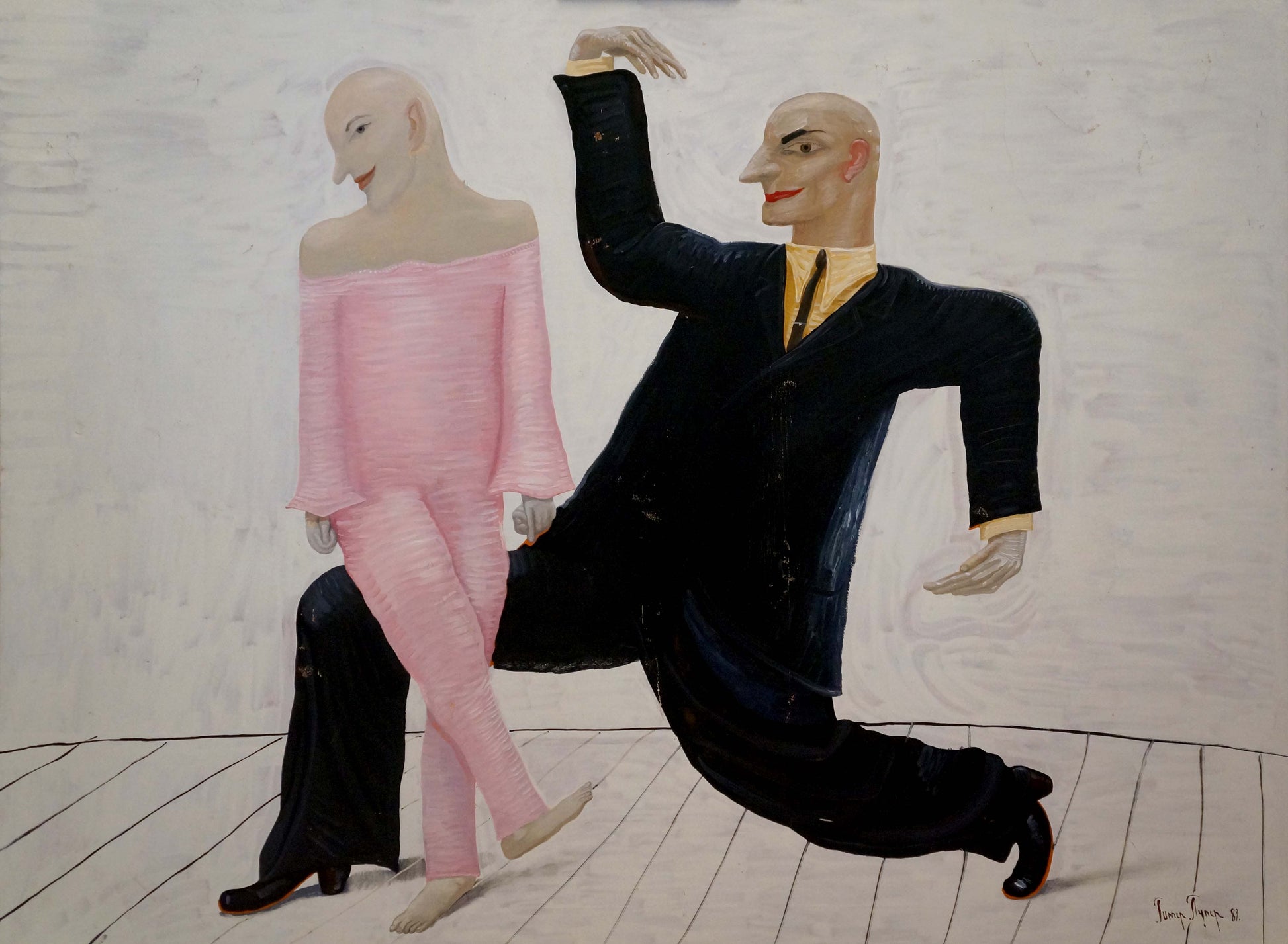 Abstract oil painting Dance Gipper Puper of couple dancing in suit and pink dress