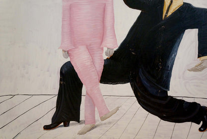 Abstract oil painting Dance Gipper Puper of two figures dancing in pink and blue