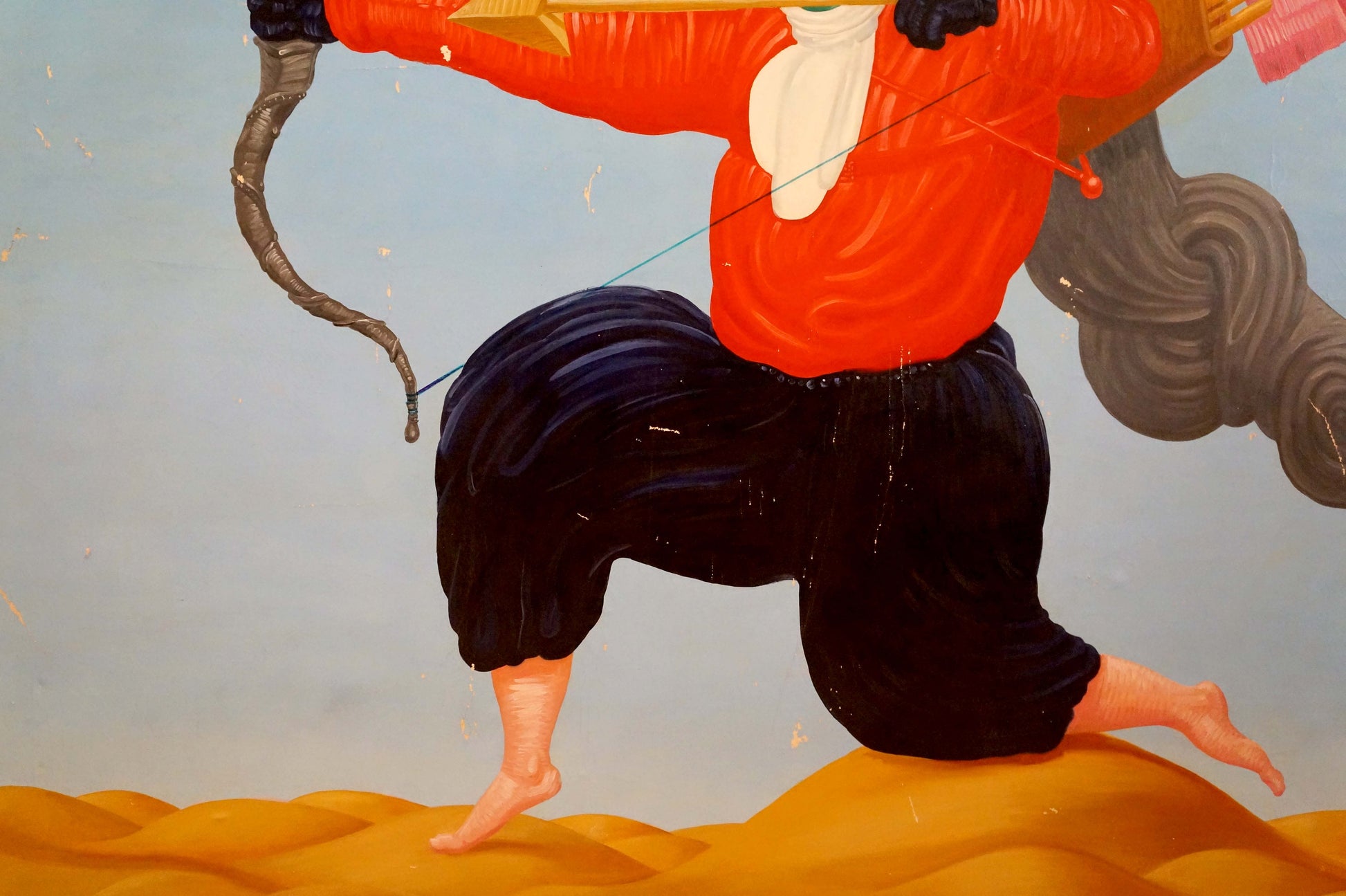 Vibrant orange black abstract oil painting of archer by Kuznetsov Victor Alexandrovich