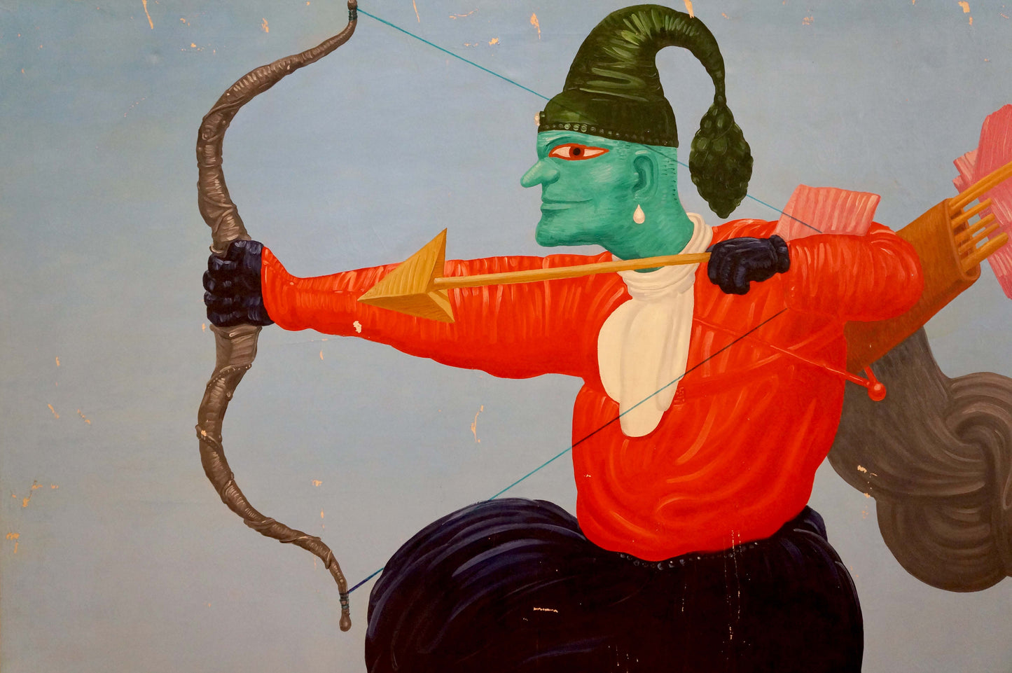 Vibrant stylized mural of green-skinned archer by Kuznetsov Victor Alexandrovich